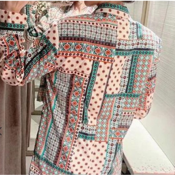 New Zara Multicolourer Satin Patchwork Print Flowing Blazer - Picture 13 of 17